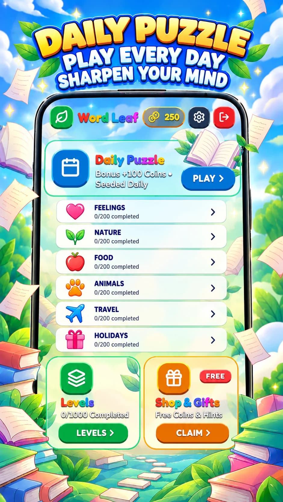 Illustrative promotional artwork featuring the daily puzzle and rewards